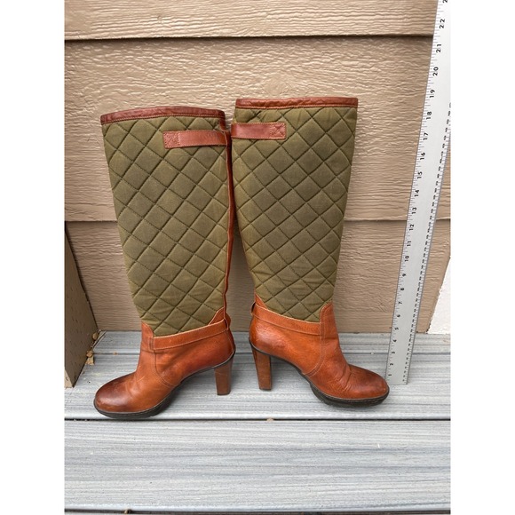 Ralph Lauren Purple‎ Label Italy Size 8B Tall Brown Leather/ Quilted Green Boots - Picture 6 of 16